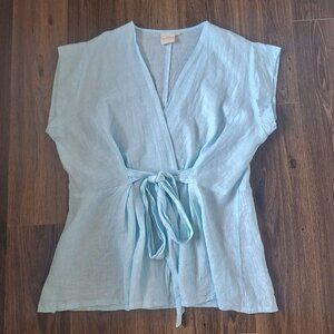 💙 Reistor 100% Hemp Wrap Style Short Sleeve Top Size 2X Preppy Lightweight Natu